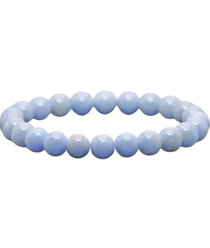 Blue beaded bracelet on a white background
