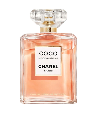 Chanel Coco Mademoiselle perfume bottle on a white background