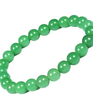 Green beaded bracelet on a white background