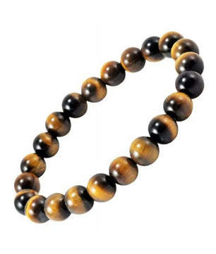 Bracelet made of brown and black beaded stones on a white background