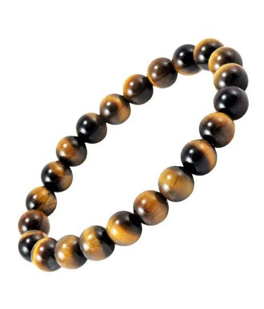 Bracelet made of brown and black beaded stones on a white background