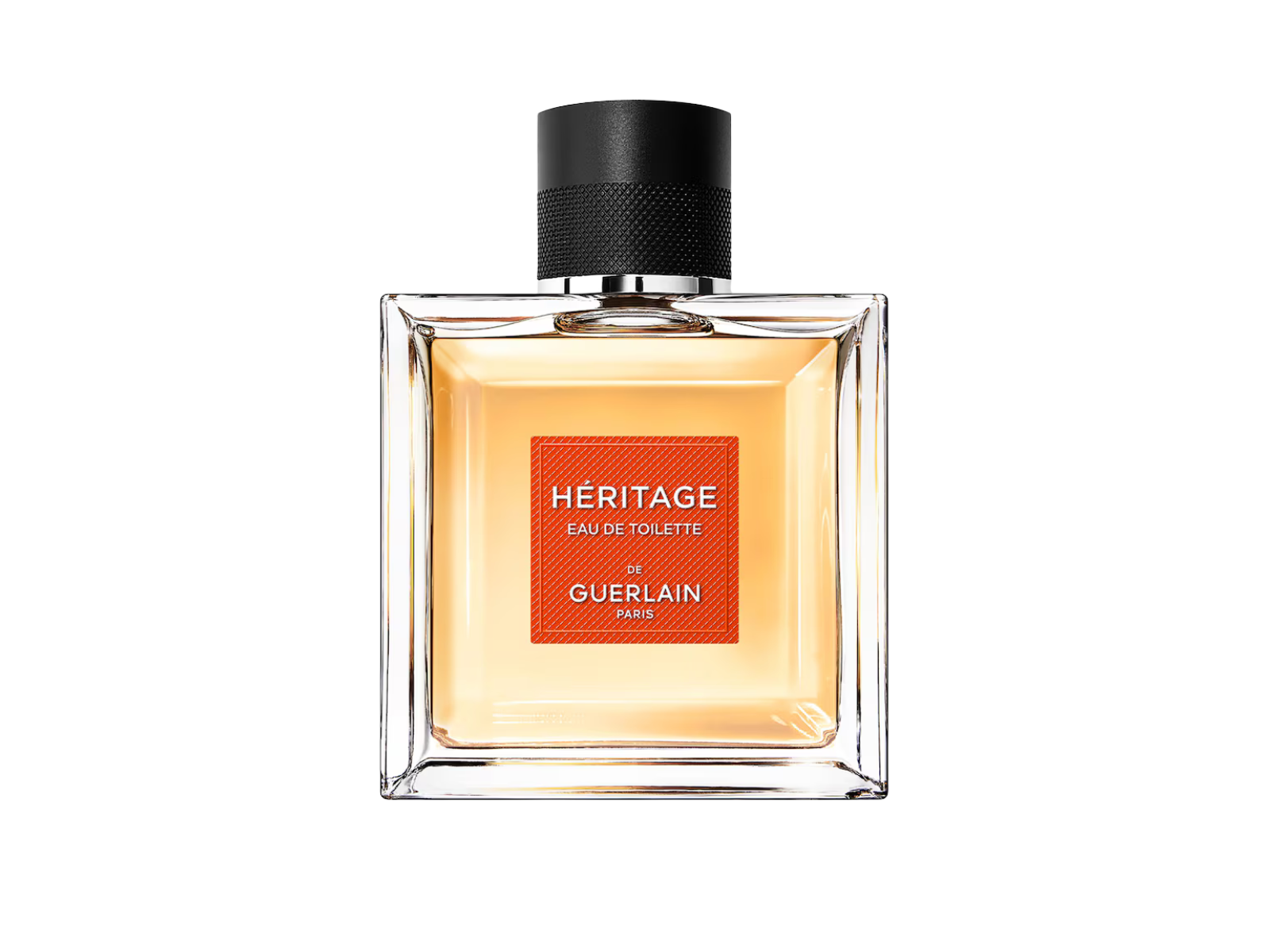 Perfume bottle labeled 'Heritage' by Guerlain on a white background