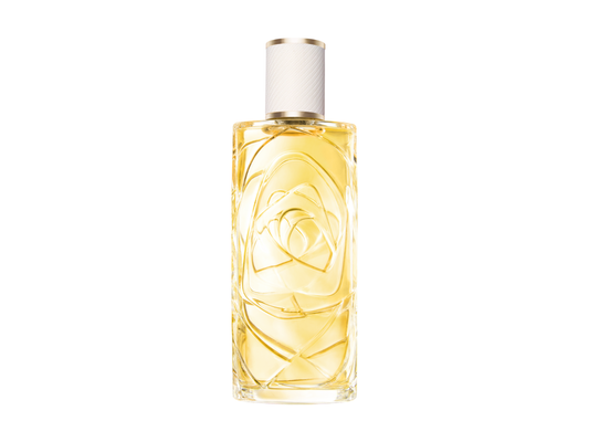 Perfume bottle with a white cap on a white background