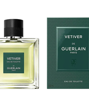 Guerlain Vetiver perfume bottle and packaging on a white background