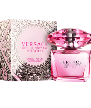 Versace Bright Crystal Absolu perfume bottle and packaging on a white background