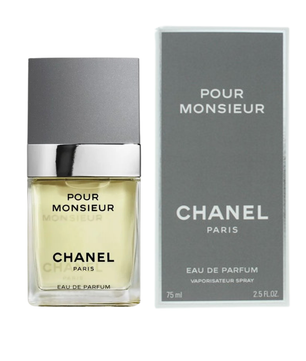Chanel Pour Monsieur perfume bottle and packaging on a white background
