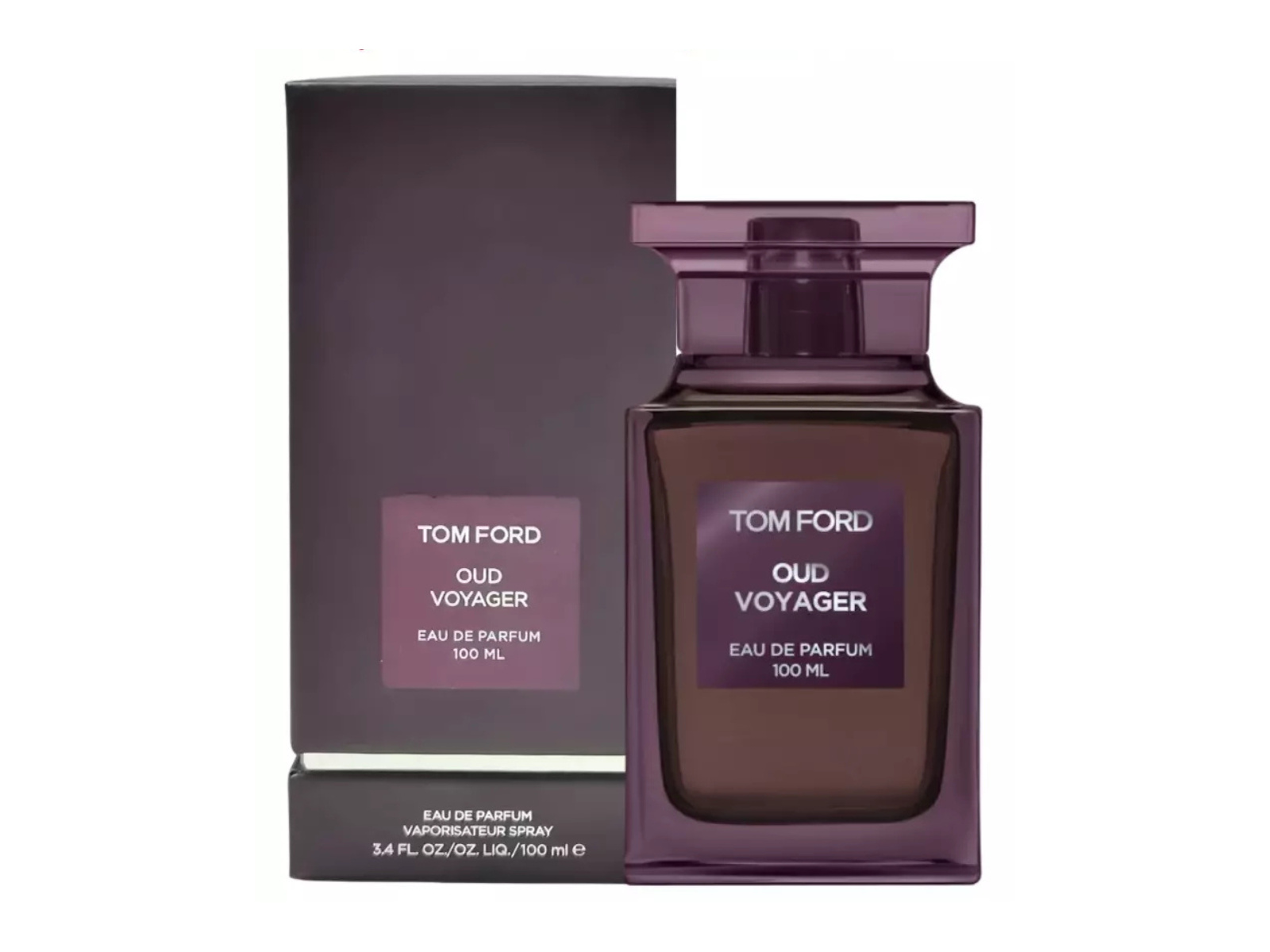 Tom Ford Oud Voyager perfume bottle and packaging on a white background