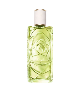 Perfume bottle with floral design on a white background