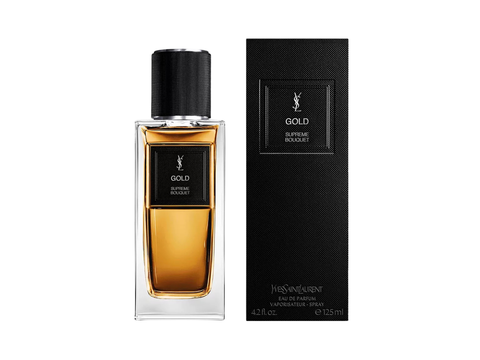 Yves Saint Laurent Gold Supreme Intense perfume bottle and packaging on a white background