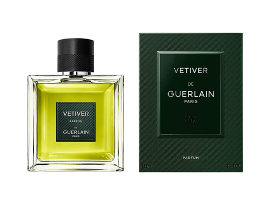 Guerlain Vetiver perfume bottle and packaging on a white background