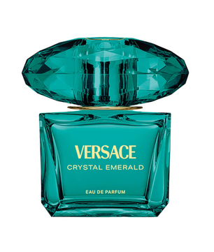 Versace Crystal Emerald perfume bottle on a white background