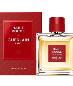 Habit Rouge Guerlain perfume bottle and packaging on a white background