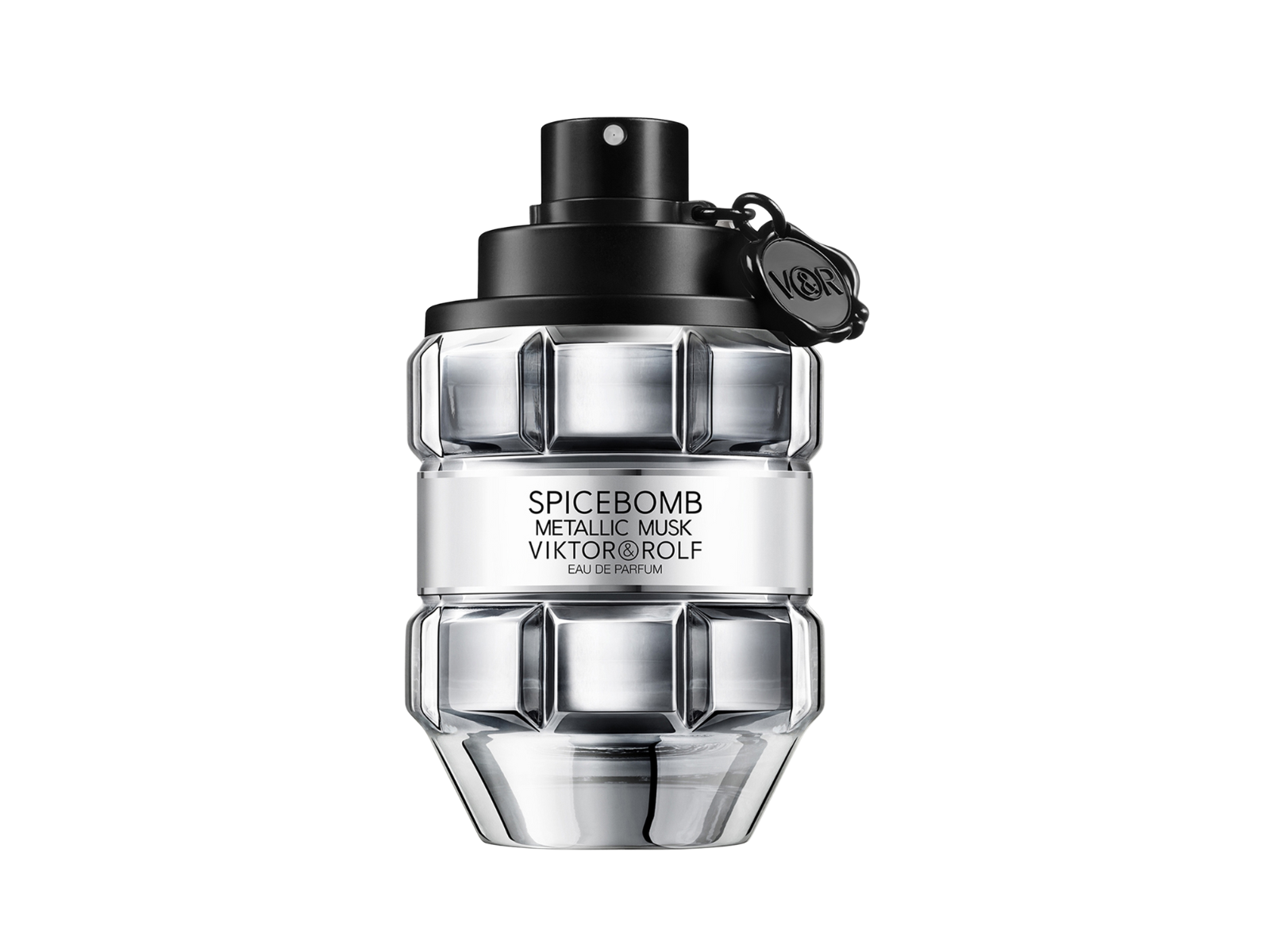 Spicebomb metallic musk perfume bottle by Viktor & Rolf on a white background