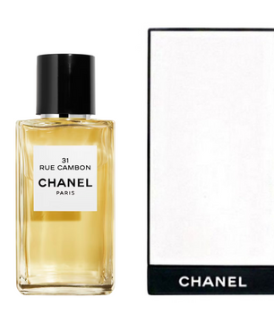 Chanel perfume bottle with packaging on a white background
