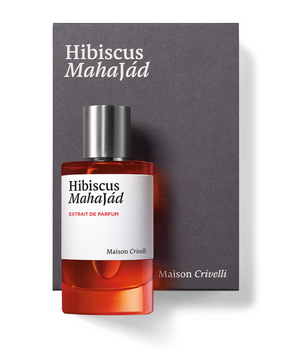 Maison Crivelli Hibiscus Mahajad perfume bottle and packaging on a white background