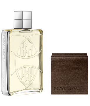 Maybach perfume bottle with brown box on a white background