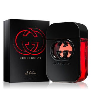 Gucci Guilty Black perfume bottle and packaging on a white background