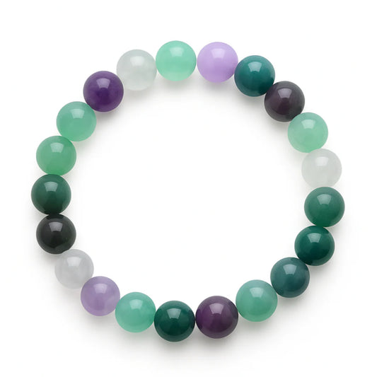 Multicolored beaded bracelet on a white background