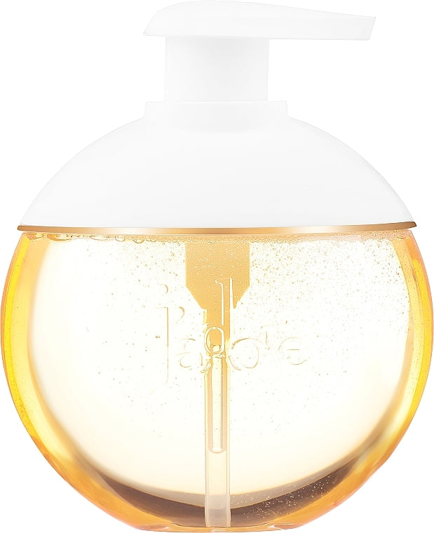 Perfume bottle with white cap and gold body on a white background