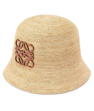 LOEWE Leather Trimmed Raffia Bucket Hat