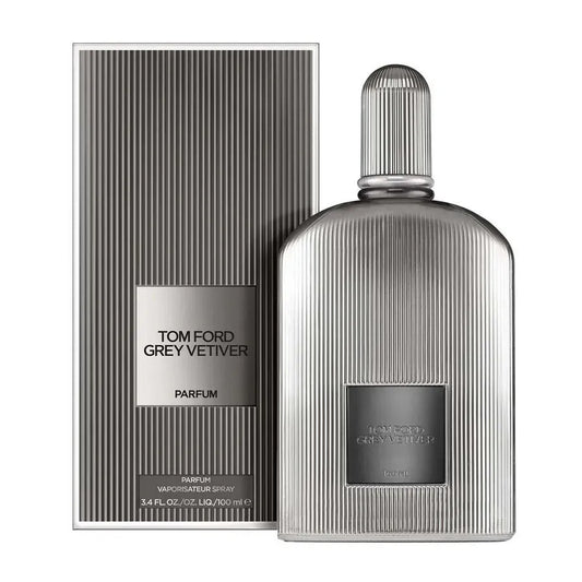 Tom Ford Grey Vetiver perfume bottle and packaging on a white background