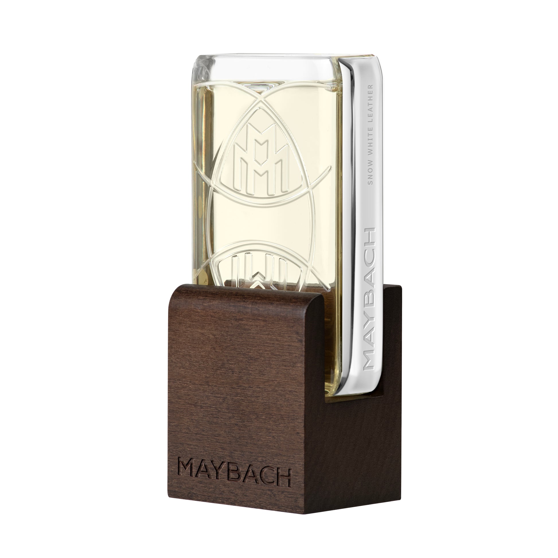 Maybach glass with wooden base on a white background