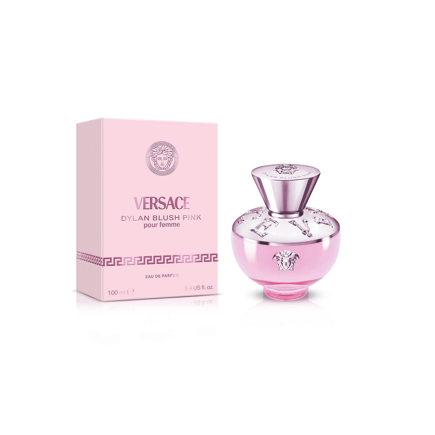 Versace Dylan Blush Pink perfume bottle and packaging on a white background