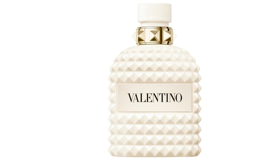 Valentino perfume bottle with textured design on a white background