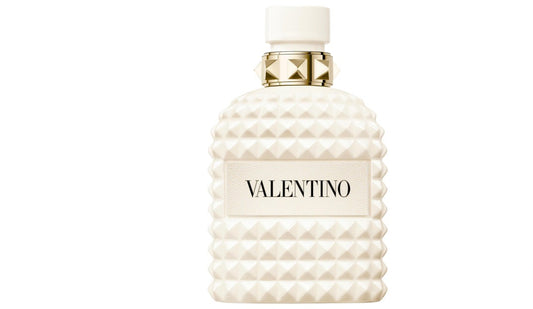 Valentino perfume bottle with textured design on a white background