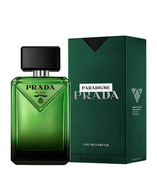 Prada Paradigme Eau de Parfum bottle and packaging on a white background