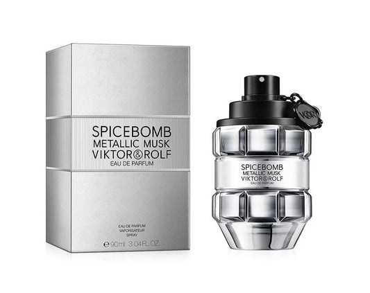 Viktor & Rolf Spicebomb Metallic Musk perfume bottle and packaging on a white background