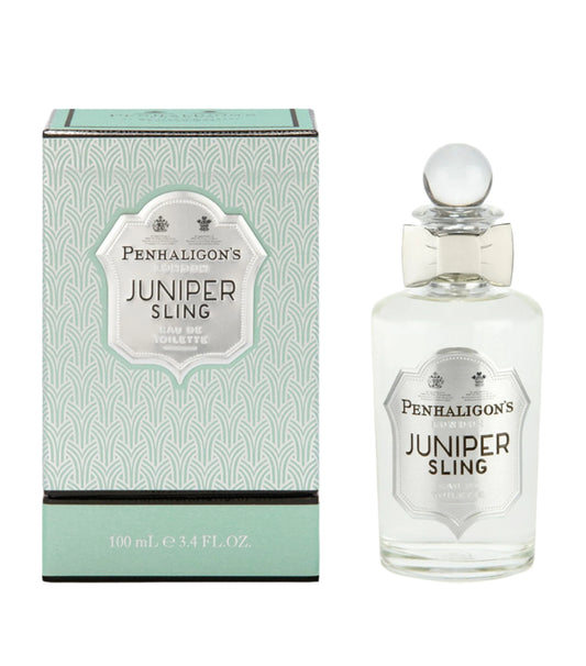 Product image showing the Penhaligon's Juniper Sling Unisex Eau De Toilette 100ML bottle alongside its packaging box.