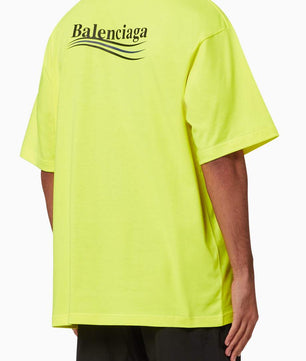 Balenciaga Political Campaign Large Fit T-Shirt in Vintage Jersey in Fluorescent Yellow