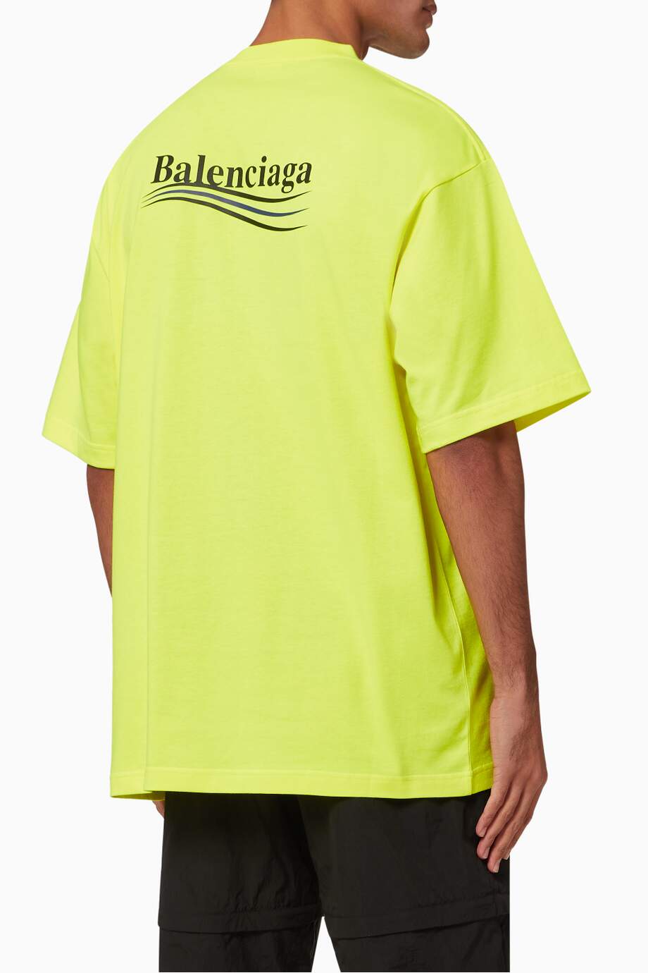 Balenciaga Political Campaign Large Fit T-Shirt in Vintage Jersey in Fluorescent Yellow