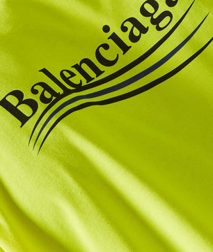Balenciaga Political Campaign Large Fit T-Shirt in Vintage Jersey in Fluorescent Yellow