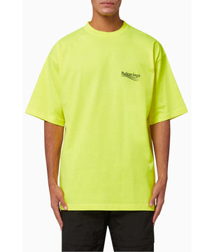 Balenciaga Political Campaign Large Fit T-Shirt in Vintage Jersey in Fluorescent Yellow