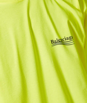 Balenciaga Political Campaign Large Fit T-Shirt in Vintage Jersey in Fluorescent Yellow
