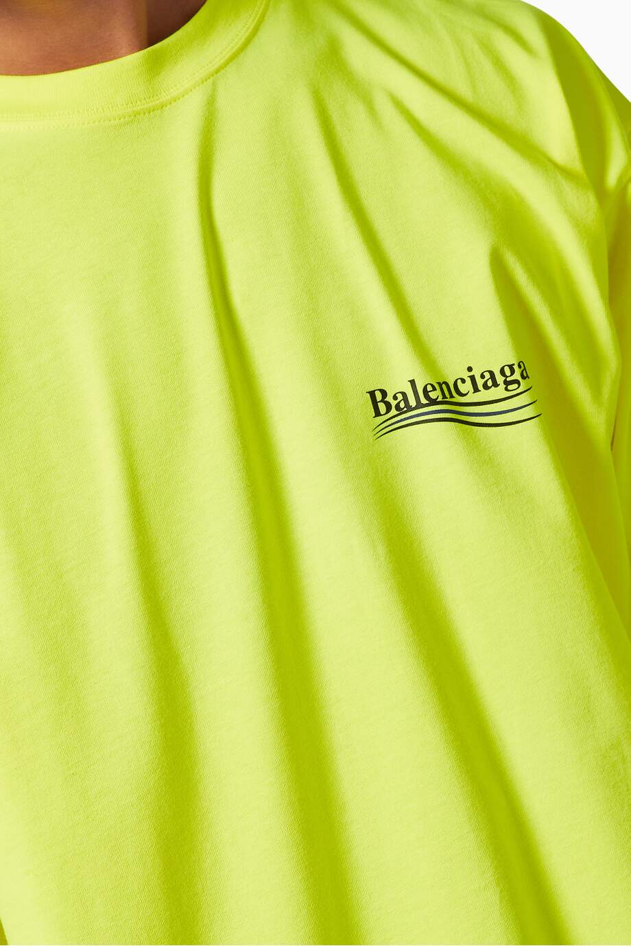 Balenciaga Political Campaign Large Fit T-Shirt in Vintage Jersey in Fluorescent Yellow