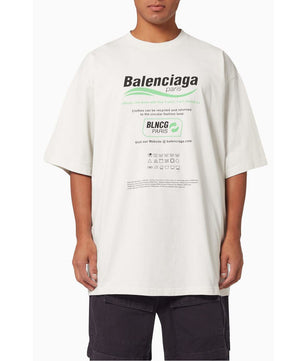 Balenciaga Dry Cleaning - Large Fit T-shirt من جيرسي عضوي عتيق باللون الأبيض