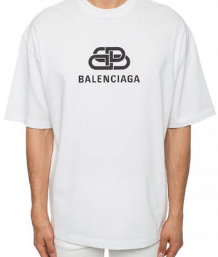 تيشيرت Balenciaga BB Logo باللون الأبيض