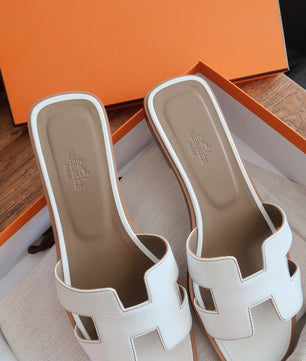 Hermes Women White Oran Sandal - ROOYAS