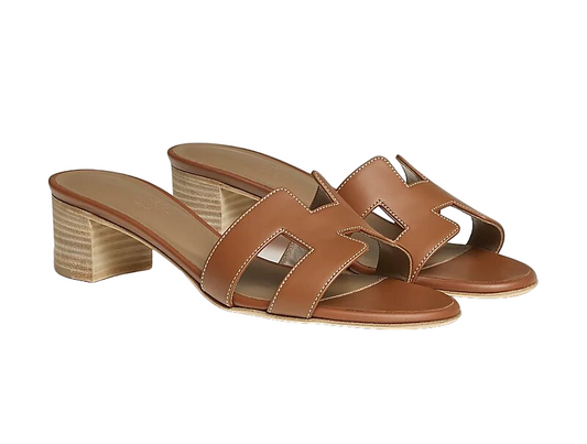 Hermes Oran Oasis H Sandals Heels Classic Gold Brown