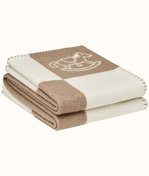 Hermes Wool Cashmere Adada Avalon Blanket Noisette Moyen White