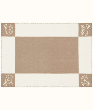 Hermes Wool Cashmere Adada Avalon Blanket Noisette Moyen White
