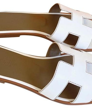 Hermes Women White Oran Sandal - ROOYAS
