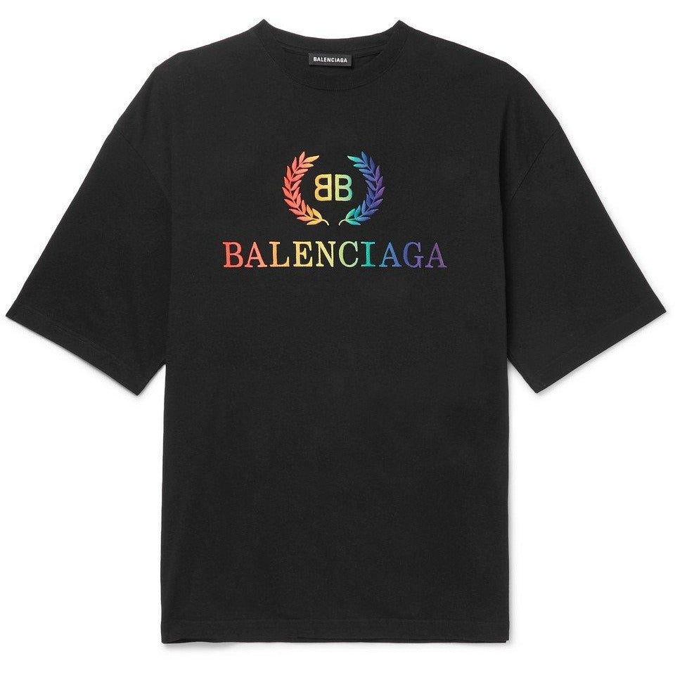 Balenciaga Logo Embroidered Cotton Jersey T-shirt in Black