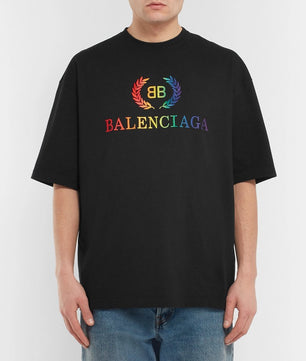 Balenciaga Logo Embroidered Cotton Jersey T-shirt in Black