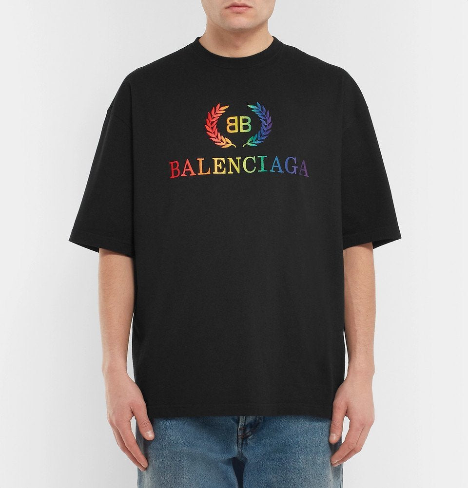 Balenciaga Logo Embroidered Cotton Jersey T-shirt in Black