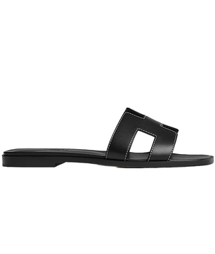 Hermes Oran Sandal Noir Piqures Ecrues