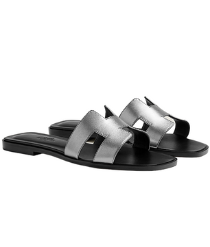 Hermes Oran Sandal Gris/Argente Vieilli